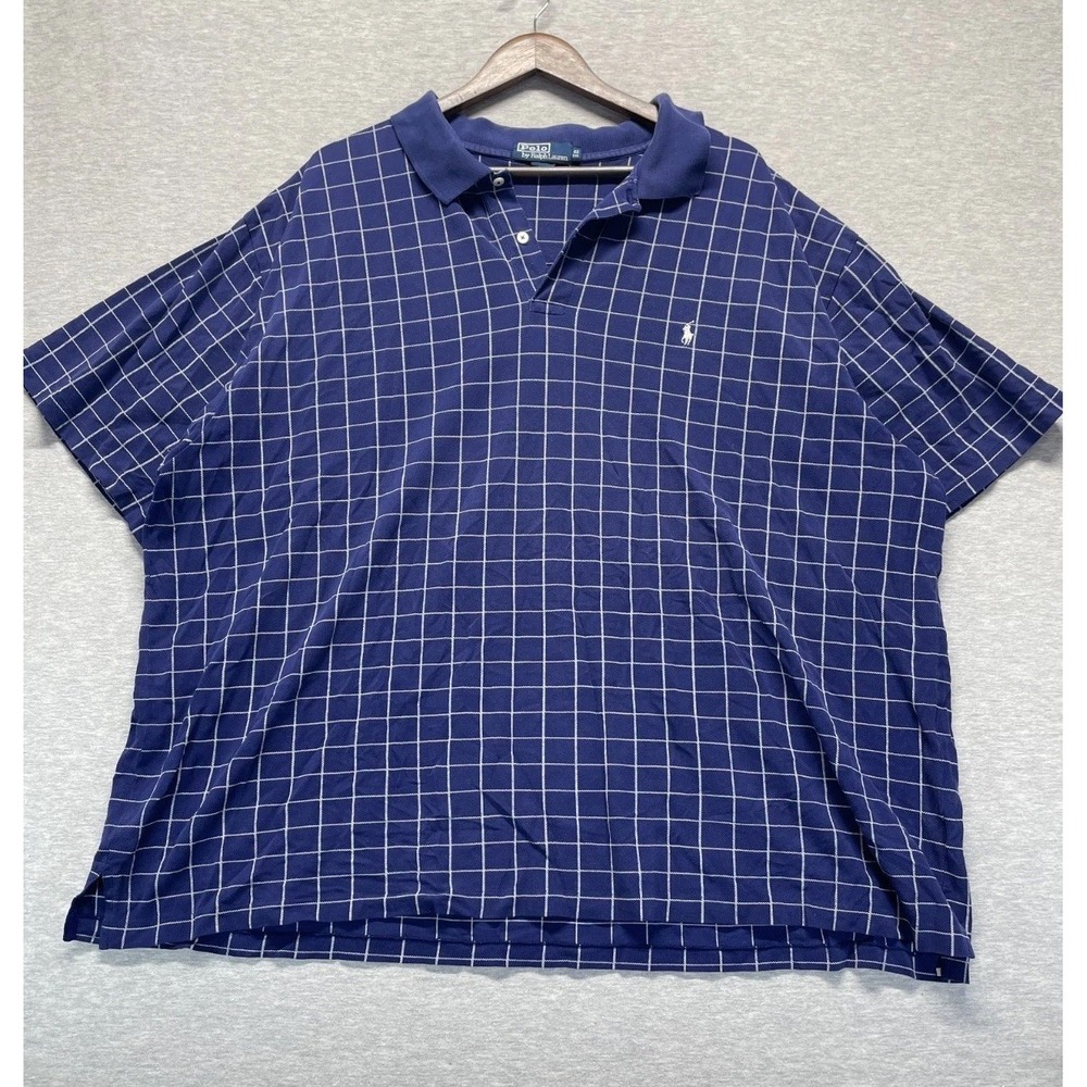 Polo Ralph Lauren Polo Shirt Men Big 4X Blue Plaid Check Performance Golf Tennis